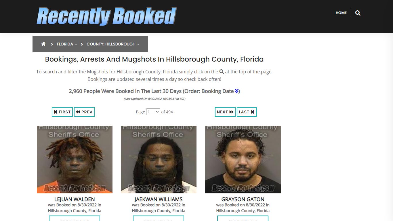 Recent bookings, Arrests, Mugshots in Hillsborough County, Florida