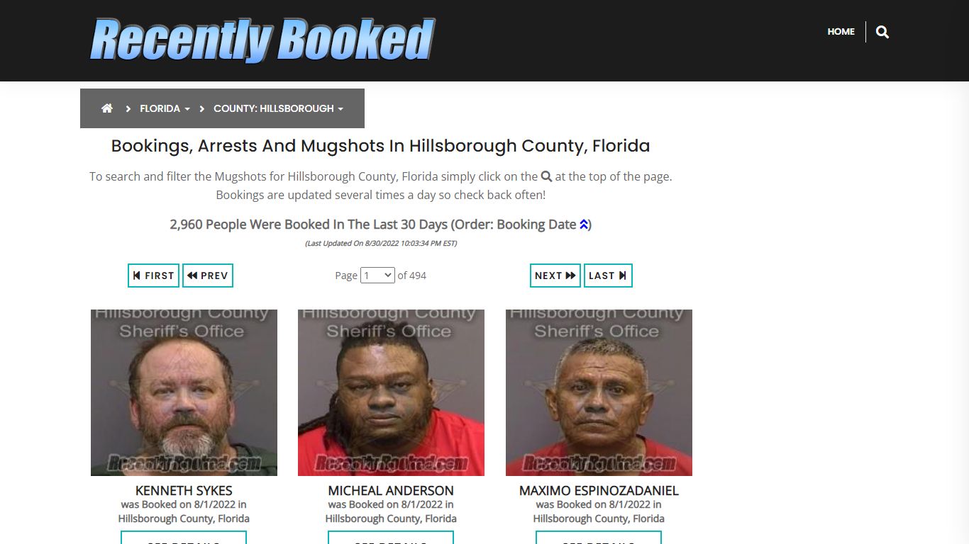 Recent bookings, Arrests, Mugshots in Hillsborough County, Florida